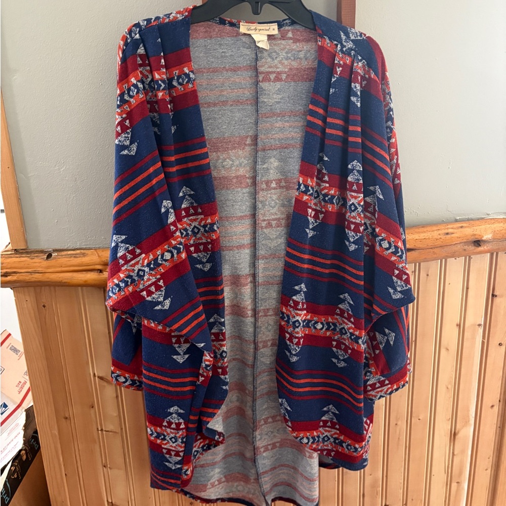 Tribal Patterned Open Front Cardigan/sweater kimono - Red and Blue